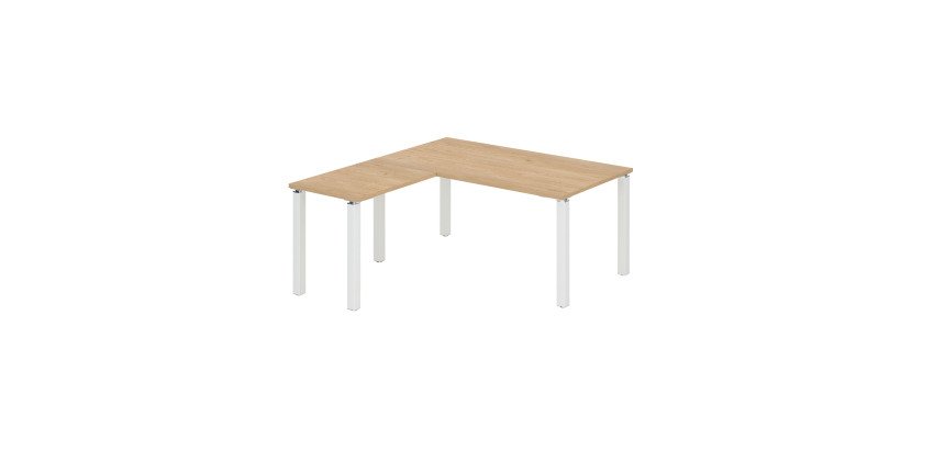 Bureau d'angle EXPRIM plateau chêne clair L 160 cm avec retour suspendu piètement métal