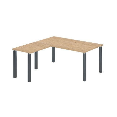 Bureau d'angle EXPRIM plateau chêne clair L 160 cm avec retour suspendu piètement métal