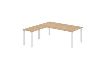 Corner desk Manager Eden light oak top L 200 x W 200 cm with suspended return metal legs.
