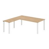 Bureau d'angle Manager EXPRIM plateau chêne clair L 200 cm avec retour suspendu piètement métal