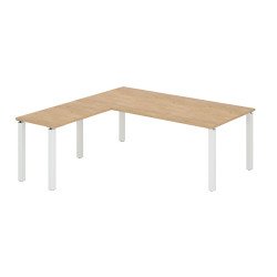 Bureau d'angle Manager EXPRIM plateau chêne clair L 200 cm avec retour suspendu piètement métal