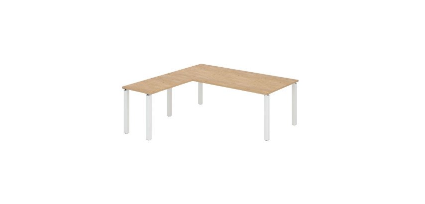 Bureau d'angle Manager EXPRIM plateau chêne clair L 200 cm avec retour suspendu piètement métal