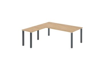 Bureau d'angle Manager Eden plateau chêne clair L 200 x P 200 cm avec retour suspendu piètement métal