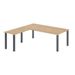 Bureau d'angle Manager Eden plateau chêne clair L 200 x P 200 cm avec retour suspendu piètement métal
