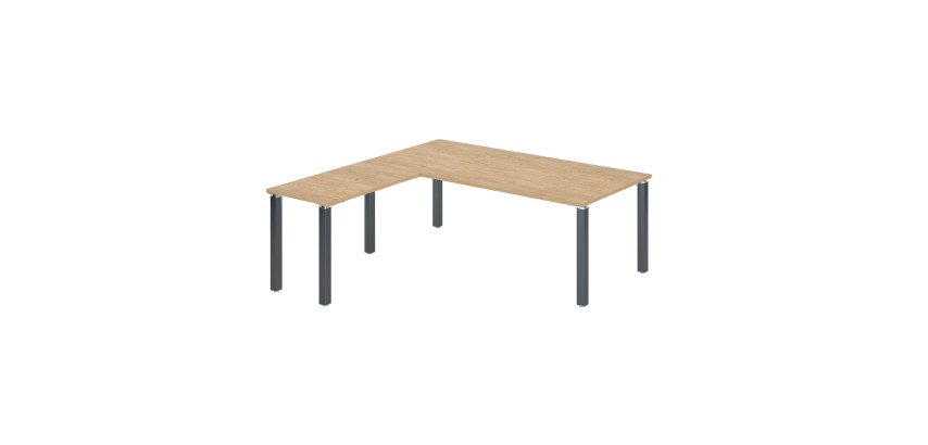 Bureau d'angle Manager Eden plateau chêne clair L 200 x P 200 cm avec retour suspendu piètement métal