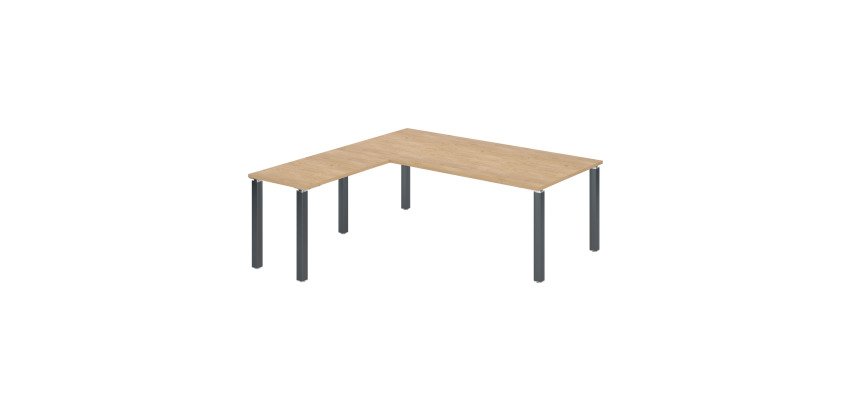 Bureau d'angle Manager Eden plateau chêne clair L 200 x P 200 cm avec retour suspendu piètement métal