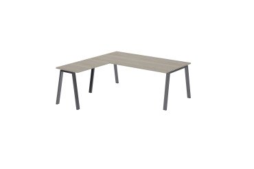 Bureau d'angle manager Ecla Chêne gris L 200 x P 200 cm piètement métal