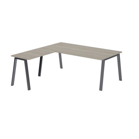 Mesa Manager Ecla roble gris con ángulo An 200 x Fon 200 cm patas metal antracitas