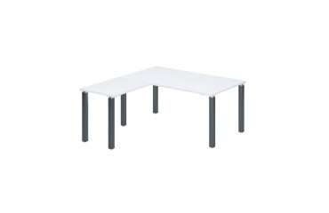 Corner desk Eden with white top L 160 cm with suspended side desk and metal base