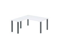 Corner desk Eden with white top L 160 cm with suspended side desk and metal base