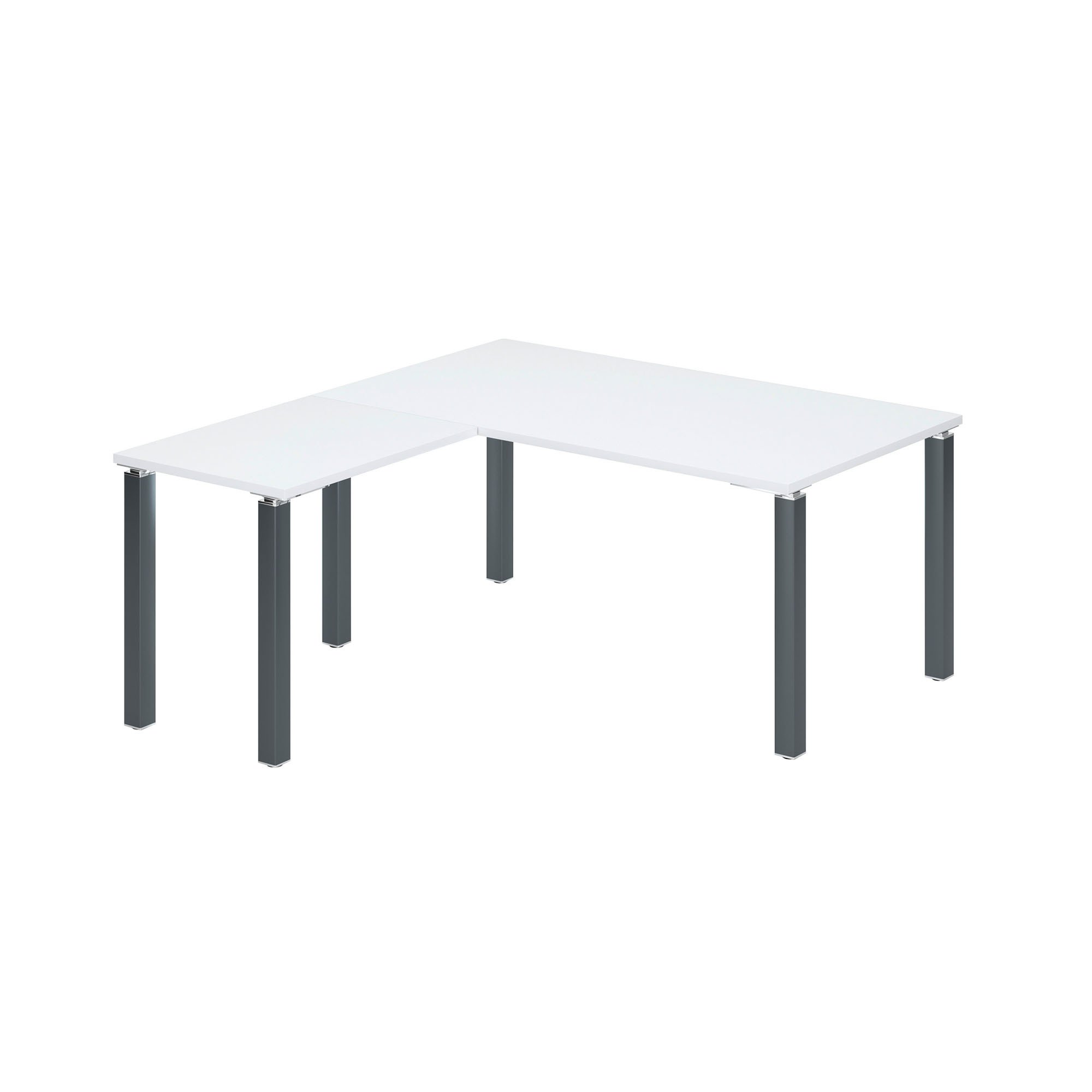 Bureau d'angle EXPRIM plateau blanc L 160 cm avec retour suspendu piètement métal