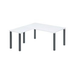 Corner desk Eden with white top L 160 cm with suspended side desk and metal base