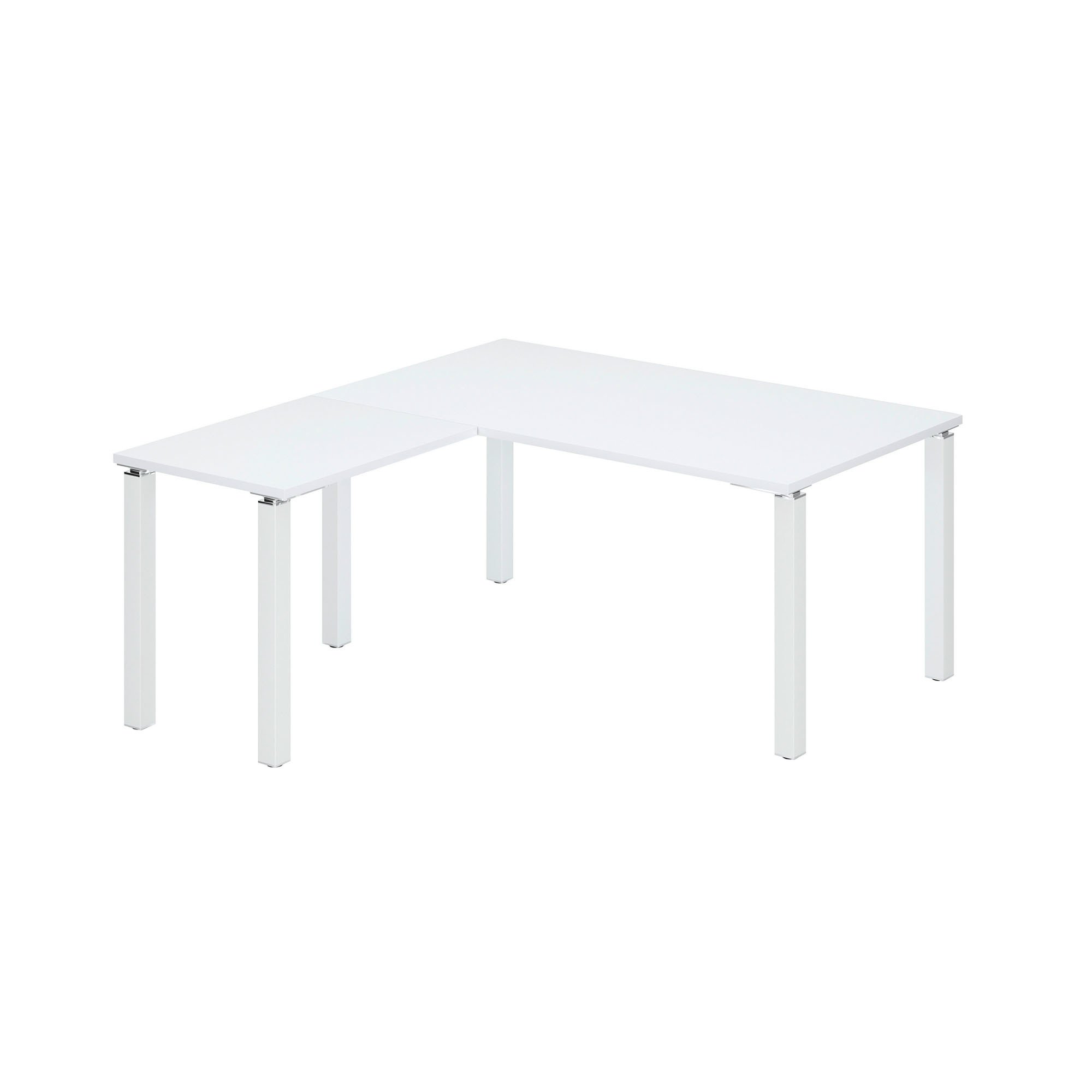 Bureau d'angle Eden plateau blanc L 160 cm avec retour suspendu piètement métal