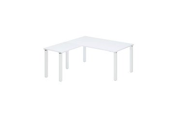 Eckschreibtisch Eden Platte in weiß B 160 cm mit hängendem Beistelltisch und Metallgestell
