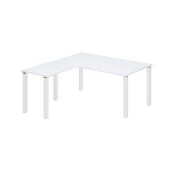 Hoekbureau Eden wit blad L 160 cm met hangende bijzet en metalen onderstel