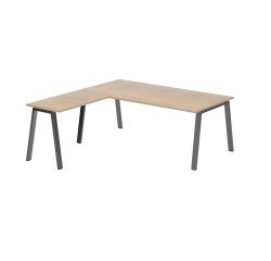 Bureau d'angle manager Ecla Chêne clair L 200 x P 200 cm piètement métal
