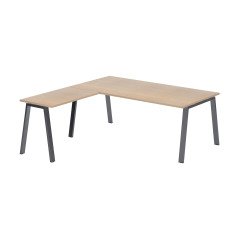 Hoekbureau manager Ecla licht eiken L 200 x D 200 cm metalen onderstel