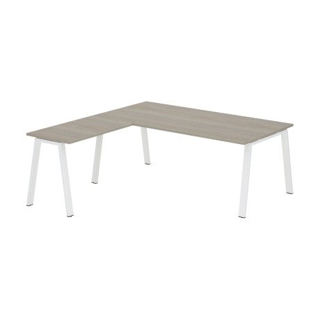 Mesa Manager Ecla roble gris con ángulo An 200 x Fon 200 cm patas metal blancas