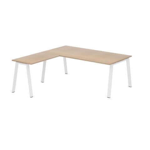 Mesa Manager Ecla roble claro con ángulo An 200 x Fon 200 cm patas metal blancos