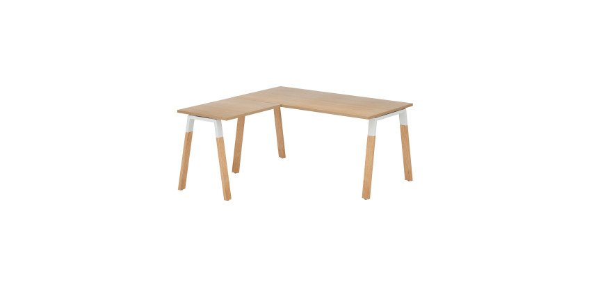 Corner desk Ecla L 160 x W 160 cm metal and wood base with simple side desk