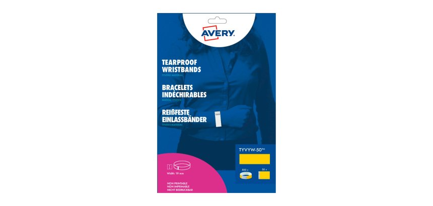 Bracelet papier Tyvek largeur 19 mm Avery jaune fluo -Lot 500