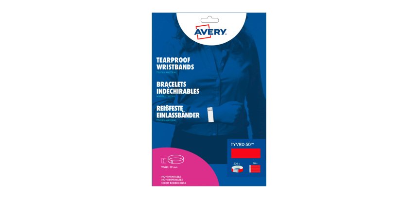 Bracelet papier Tyvek largeur 19 mm Avery rouge fluo -Lot 500