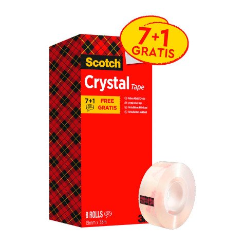 Confezione convenienza 7 + 1 in omaggio Nastri adesivi Scotch Crystal polipropilene 19 mm x 33 m trasparente