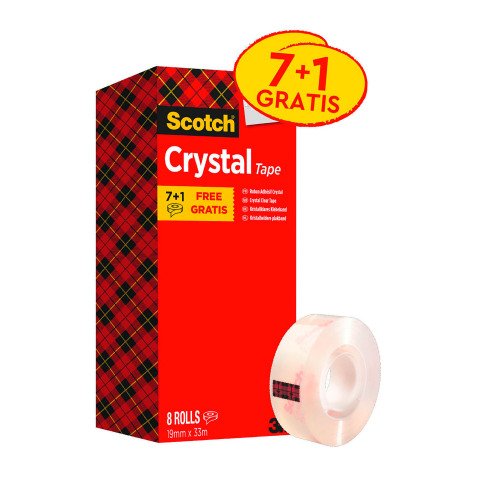 Scotch Crystal Clear Tape 19mm x 33m Transparent Value Pack 8 Rolls