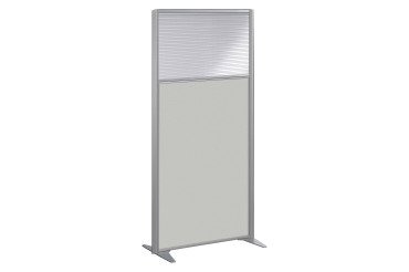 Scheidingswand B-zen halfglas en hout H 160 x D 81 cm - Vast aluminium onderstel