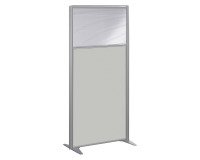 Scheidingswand B-zen halfglas en hout H 160 x D 81 cm - Vast aluminium onderstel