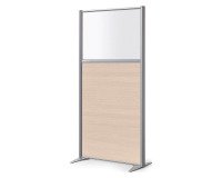 Scheidingswand B-zen halfglas en hout H 160 x D 81 cm - Vast aluminium onderstel