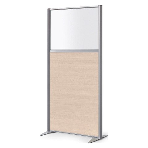 Scheidingswand B-zen halfglas en hout H 160 x D 81 cm - Vast aluminium onderstel