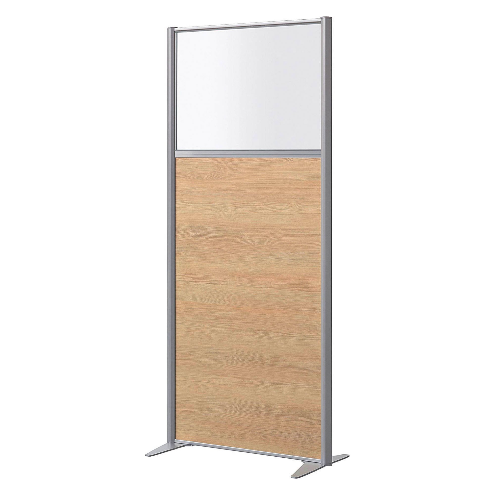 Scheidingswand B-zen half glas hout H 180 x D 81 cm - Vaste aluminium poot