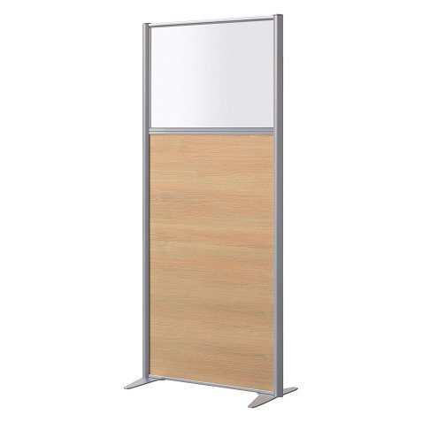 Scheidingswand B-zen half glas hout H 180 x D 81 cm - Vaste aluminium poot