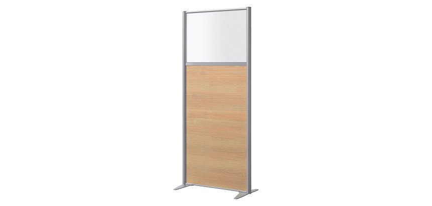 Scheidingswand B-zen half glas hout H 180 x D 81 cm - Vaste aluminium poot