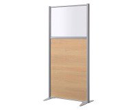Scheidingswand B-zen halfglas en hout H 160 x D 81 cm - Vast aluminium onderstel