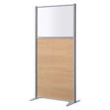 Scheidingswand B-zen halfglas en hout H 160 x D 81 cm - Vast aluminium onderstel