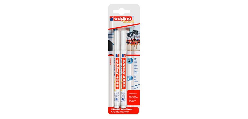 Marqueur craie effaçable Edding 4085 pointe ogive 1 à 2 mm blanc - Pochette de 2