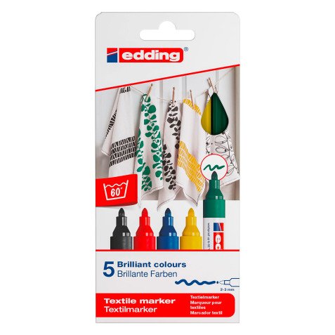 Permanenter Stoffmarker Edding 4500 Rundspitze 2 bis 3 mm - 5er Pack