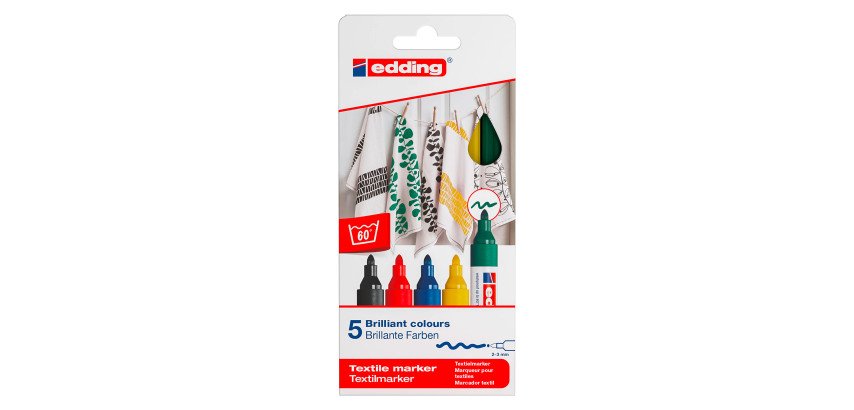 Permanenter Textilmarker Edding 4500, Rundspitze 2 bis 3 mm - Packung mit 5