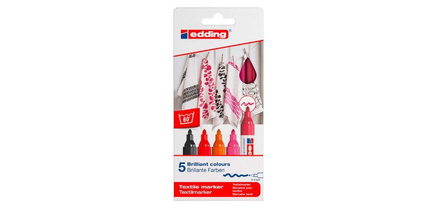 Marqueur permanent pour textile Edding 4500 pointe ogive 2 à 3 mm - Pochette de 5