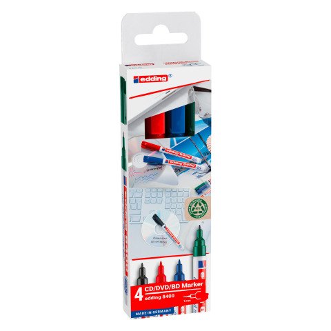 Rotulador permanente Edding 8400 CD/DVD punta 0,5 a 1 mm - Estuche de 4