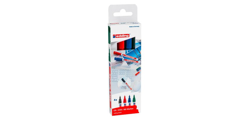 Dauermarker Edding 8400 CD/DVD Spitze 0,5 bis 1 mm - Packung mit 4