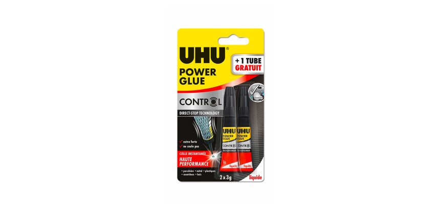 Pack 1 tube de colle 3 g Uhu Power Glue Liquide + 1 offert