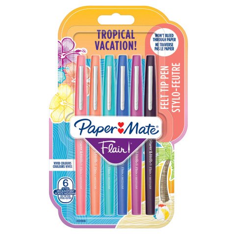 Stylo feutre Paper Mate Flair Tropical écriture moyenne - Pochette de 6