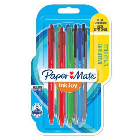 Kugelschreiber Paper Mate Inkjoy 100 mit mittlerer 1-mm-Spitze, einziehbar - Packung mit 8 Stück