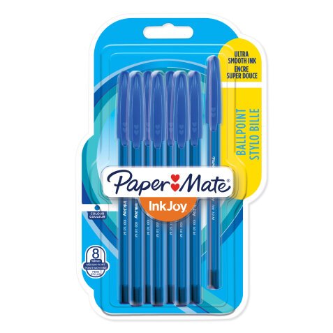 Kugelschreiber Paper Mate Inkjoy 100 mit Kappe, 1 mm Spitze, mittlere Schrift - 8er Pack