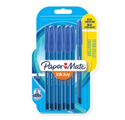 Stylo bille Paper Mate Inkjoy 100 à capuchon pointe moyenne 1 mm - Pochette de 8