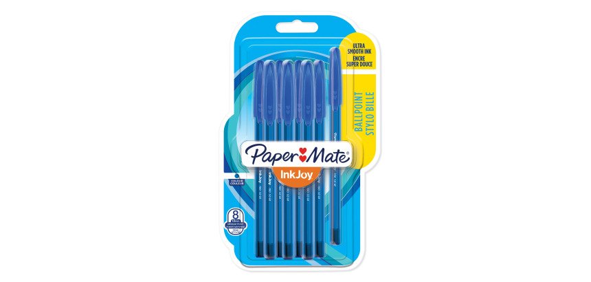Stylo bille Paper Mate Inkjoy 100 à capuchon pointe moyenne 1 mm - Pochette de 8