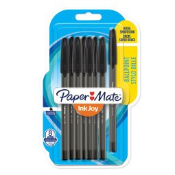 Balpen Paper Mate Inkjoy 100 met dop punt 1 mm medium schrift - hoesje van 8